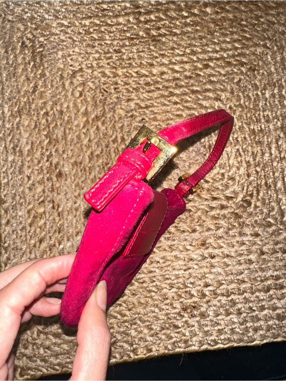 Fendi Pink Suede Mini Baguette Croissant Bag Zucca FF Logo Vintage - Picture 13 of 16